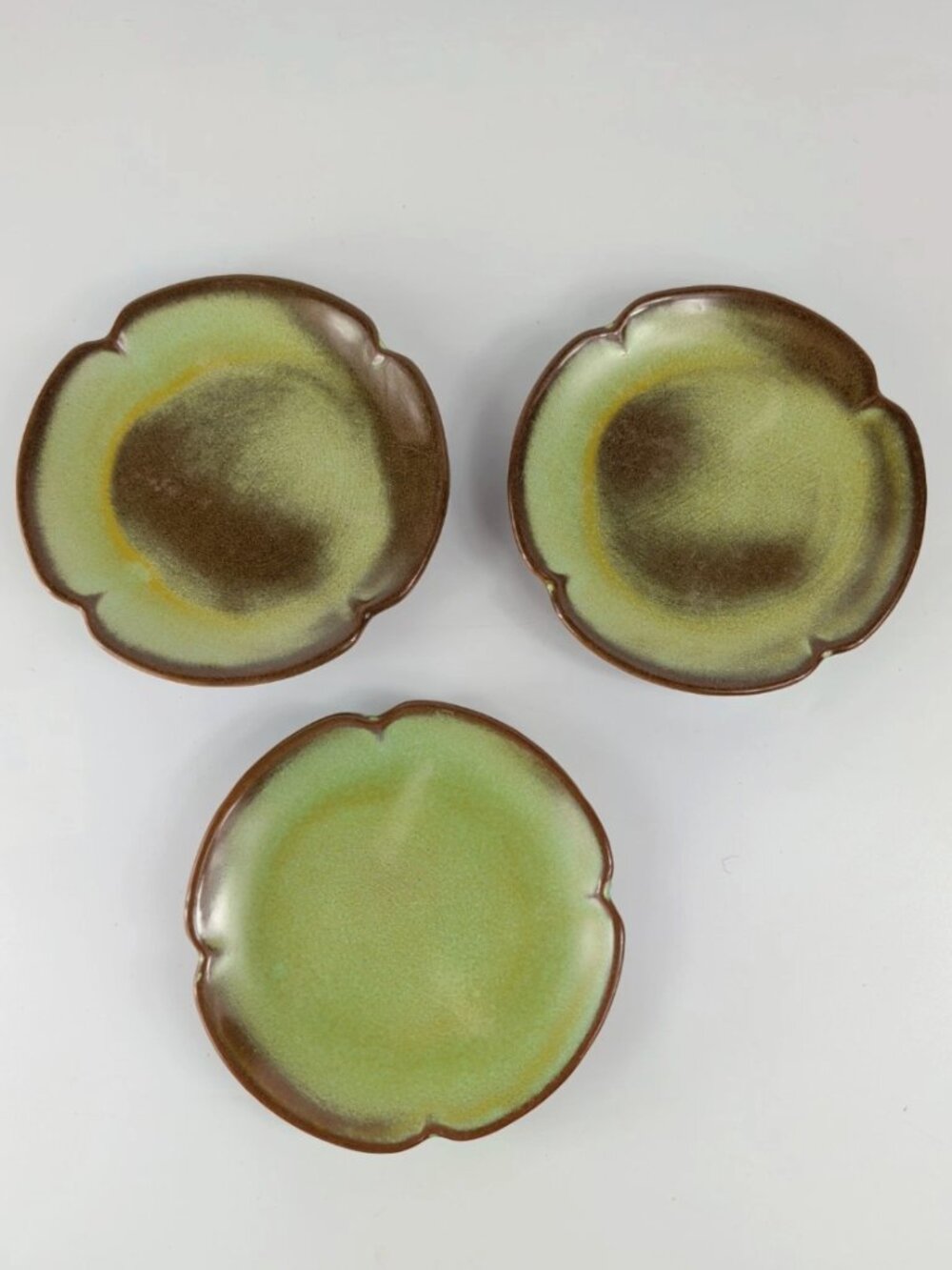 Vintage Frankoma Pottery Plainsman Prairie Green Dessert Plates Scalloped Edge